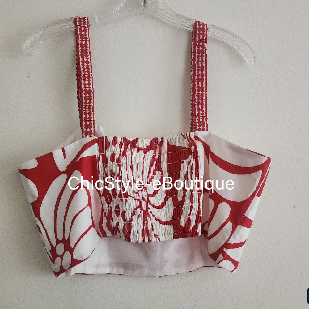 H&M Co-ord Set Poplin Crop Top XL + Maxi Skirt  10 Bright Red/white - Picture 13 of 13